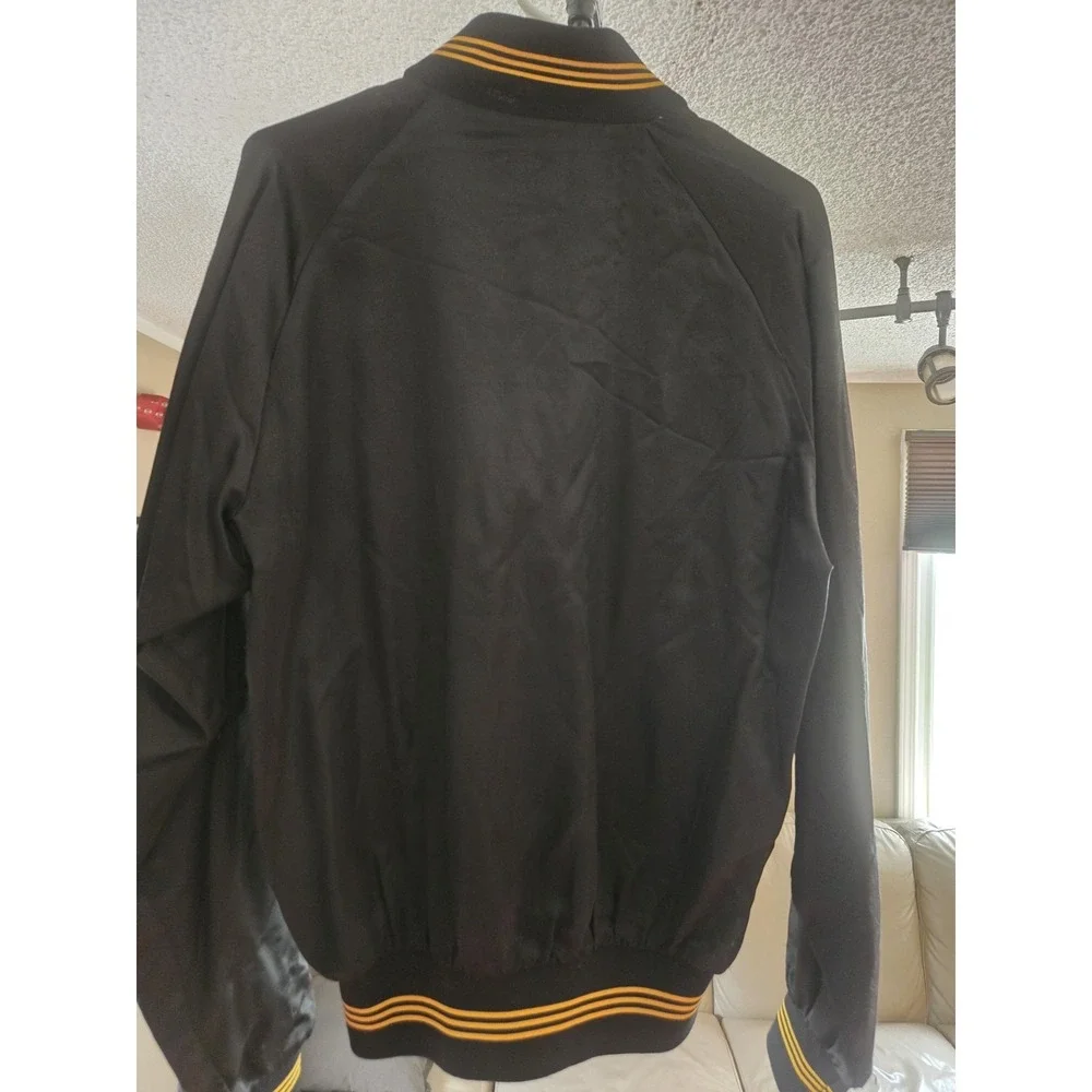 Vintage Michelob Satin Jacket USA Made A&E Eagle Black Snap Front Bomber L